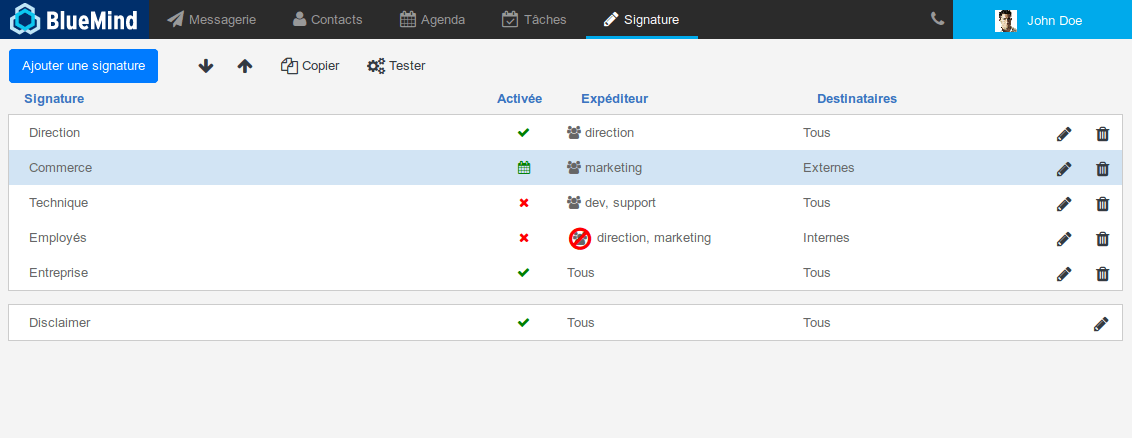 Dashboard signatures mail