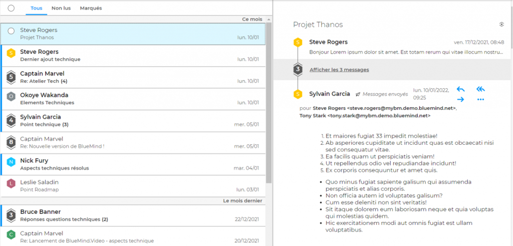 Affichage des conversations dans les emails - BlueMind Webmail