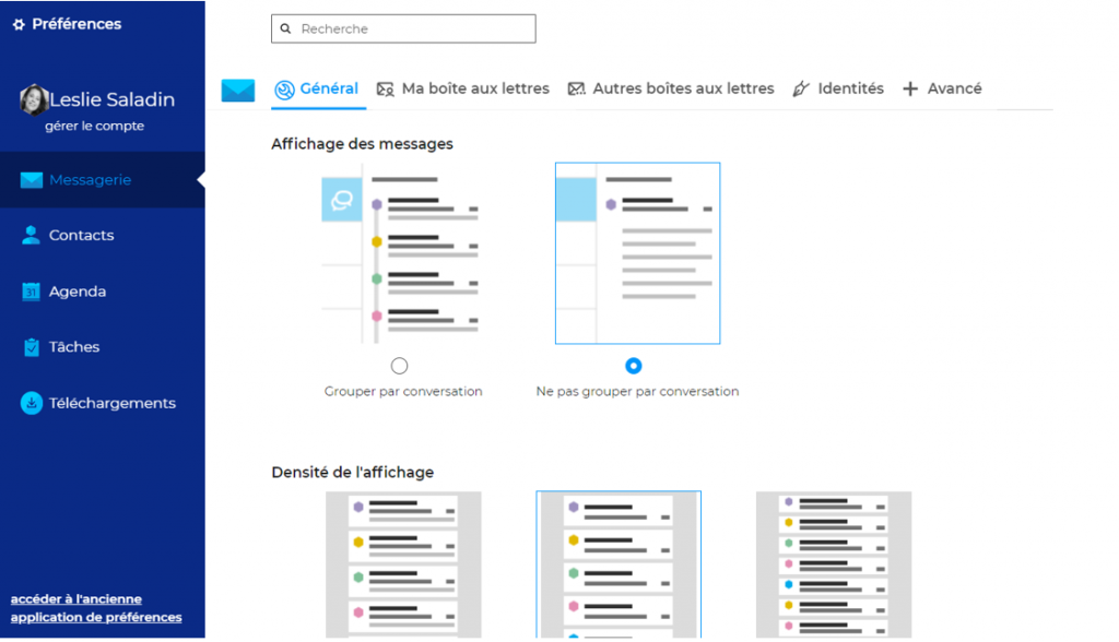 Préférences de messagerie, mode conversation - BlueMind Webmail