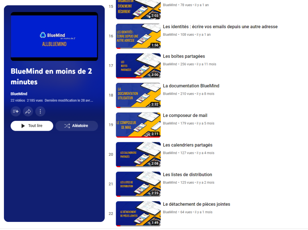 Liste des vidéos de la playlist BlueMind en moins de 2 minutes