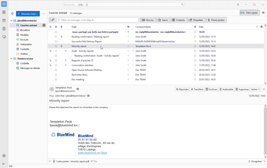 Thunderbird, client naturel de BlueMind