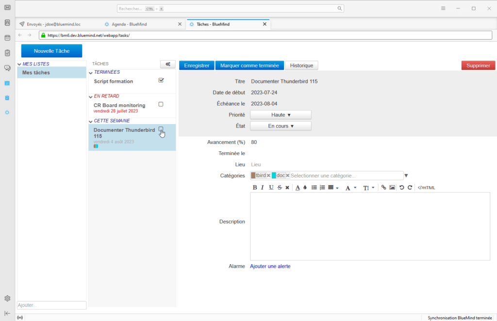 Les tâches dans Thunderbird